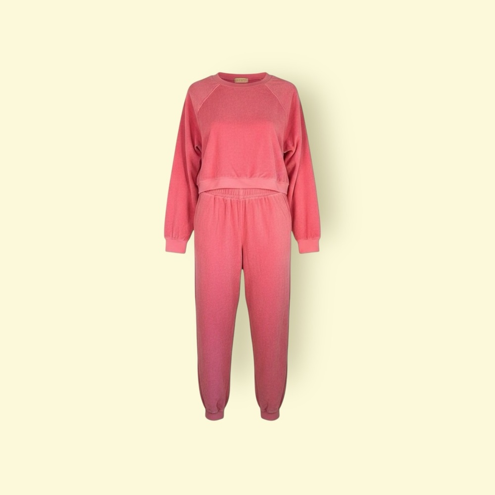 Suzi Kondi Pink Terry Pants & Sweatshirt Sweat Lounge Set